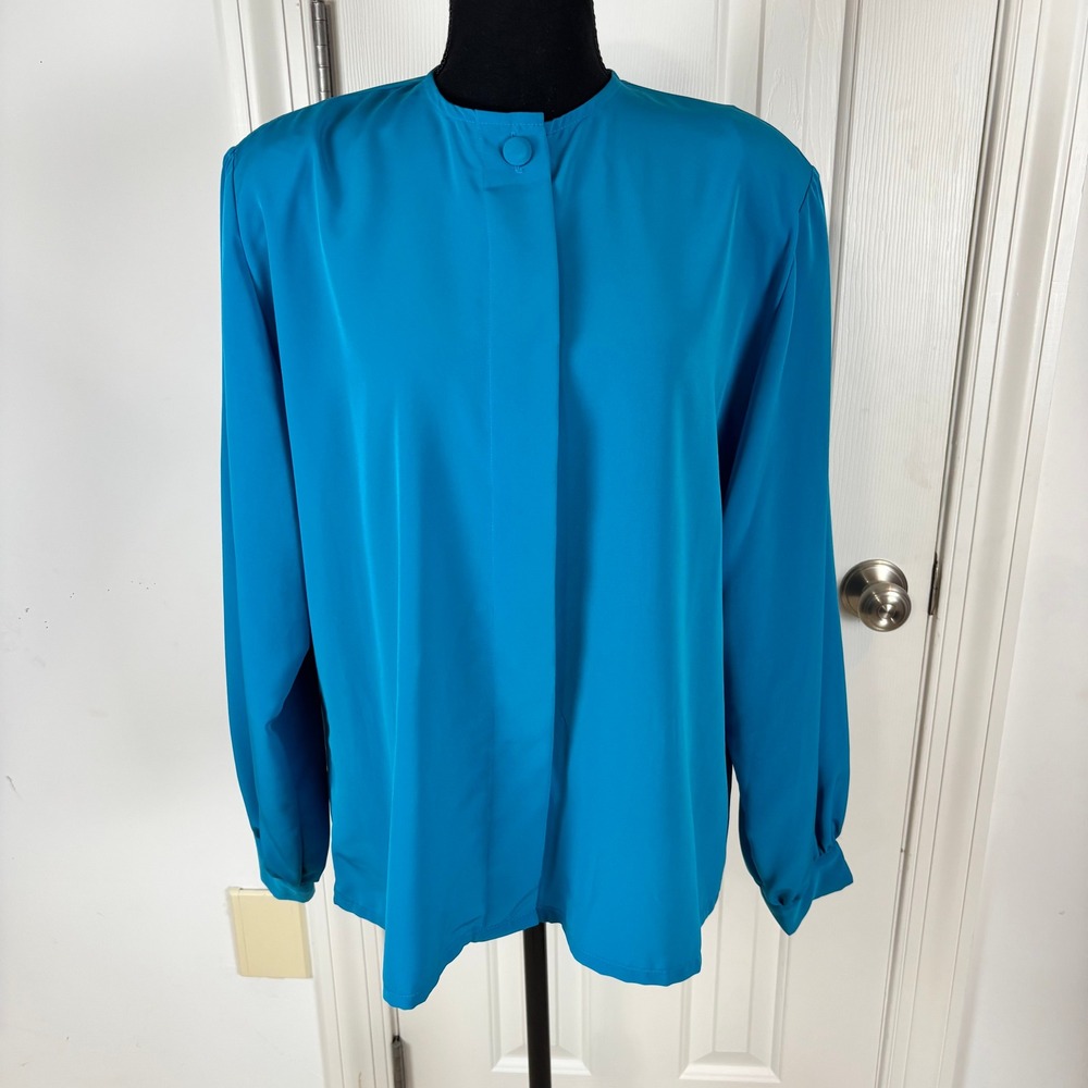 Country Sophisticates by‎ Pendleton Turquoise Blue Button Front Blouse Size 18